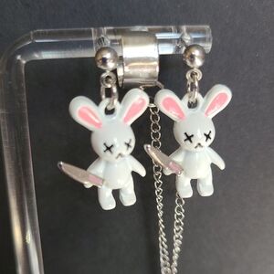 Halloween Dead Bunny knives Cuff Earrings